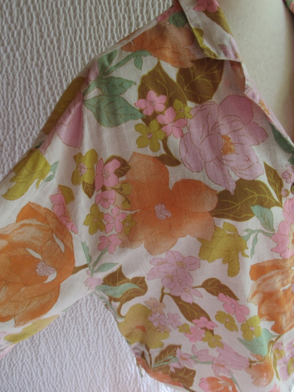 Colorful Boxy Short Sleeve Top M Lagenlook Mint Green Pink Orange Brown